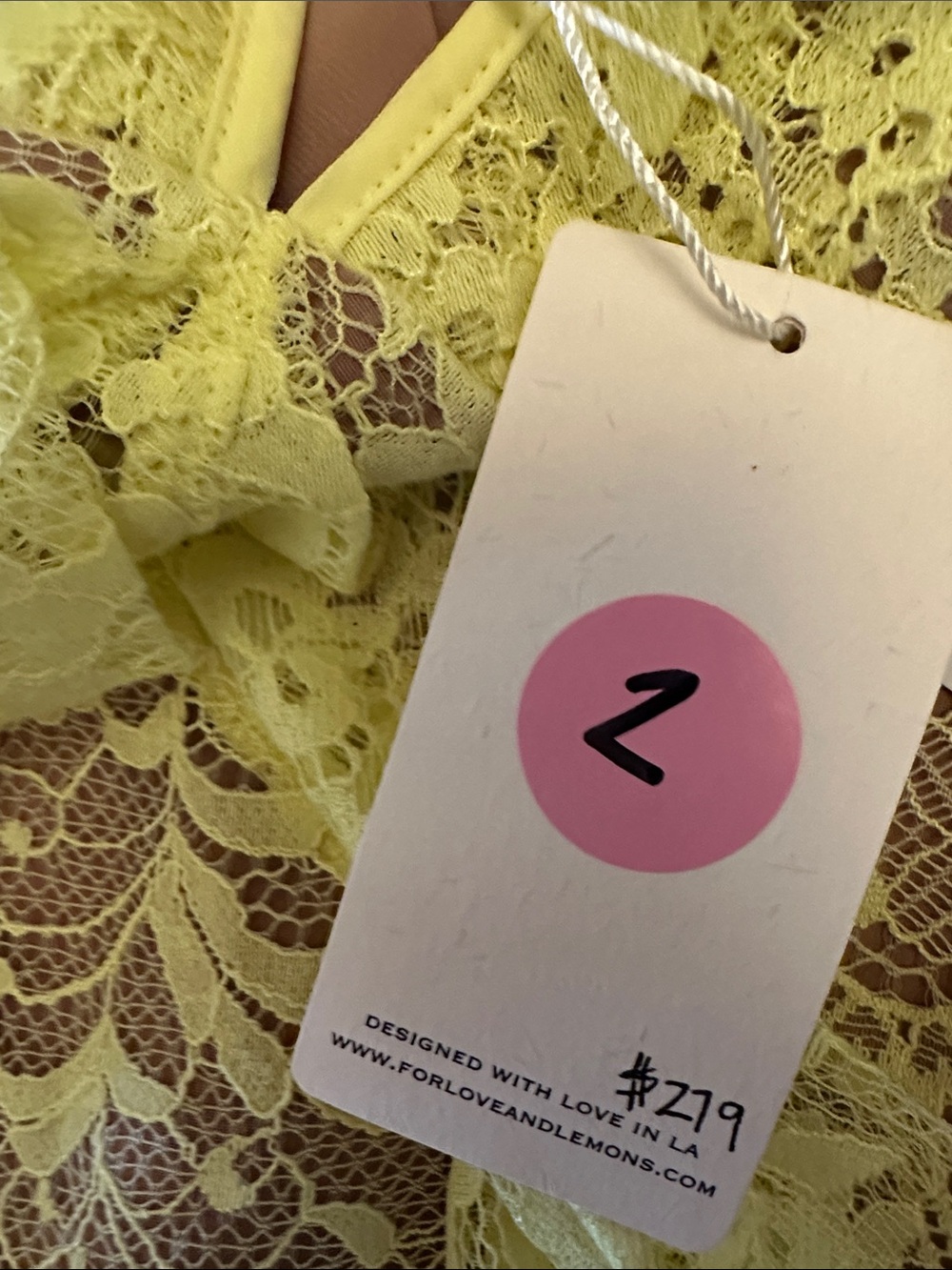 💜 #70 BNWT FOR LOVE & LEMONS Yellow Lace Ruffle Mini Dress $279 - Picture 7 of 12